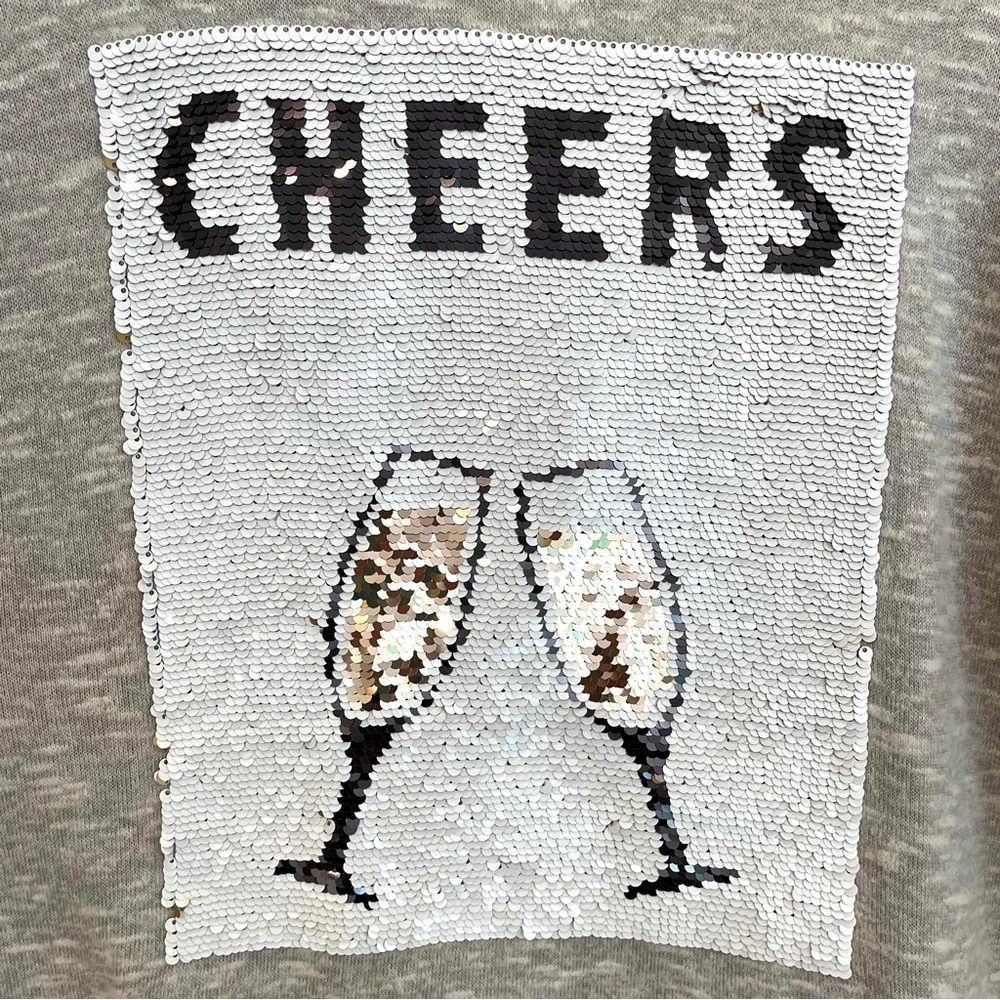 Tru Self Truself Womens M Cheers Flip Sequin Sweatshirt Top Gray New Years - Picture 3 of 7